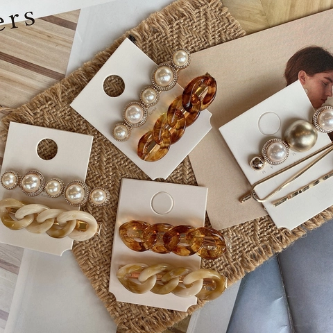 Fermagli Per Capelli Vintage Catena In Resina Acrilica E Künstliche Perle Sintetiche Mollette A Becco D'Anatra Accessori Per Capelli Stile Coreano Per Donna