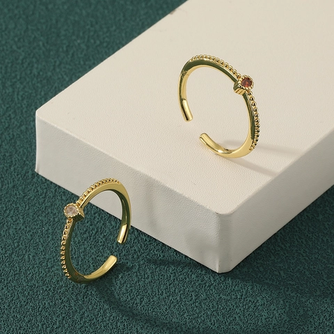 Exquisite Copper 18K Gold Plated Teardrop Zirconia Open Ring Minimalist Adjustable Bead Texture Hand Jewelry For Women