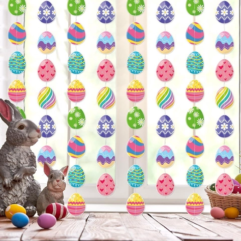 Easter Egg Hanging Decorations Colorful Paper Double Sided Print For Home Party Room Window Decor
