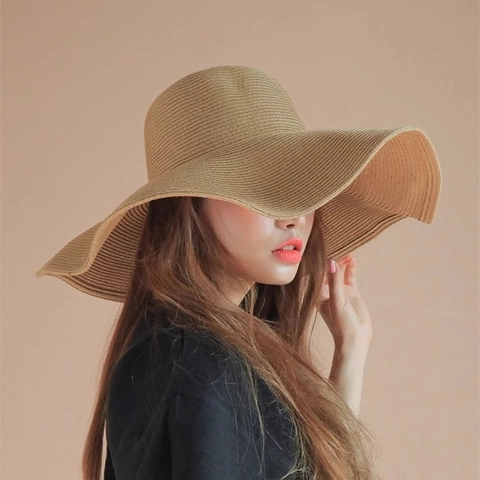 Women Wide Brim Straw Sun Hat Foldable Beach Hat Hand Embroidery Wide Brim Sunshade Straw Woven Summer Vacation Travel Hat