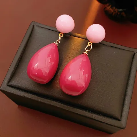 Pendientes Colgantes Vintage De Lágrima Con Poste De Plata Resina Color De Contraste Chic Mujer