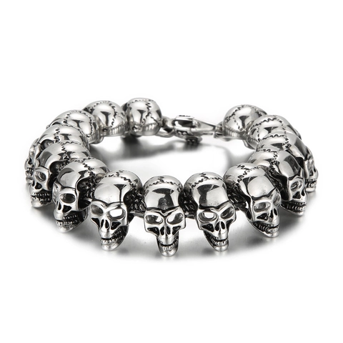 Men Punk Skull Head Link Bracelet Necklace 316L Stainless Steel Hip Hop Gothic Rock Jewelry For Biker Party Daily Wear