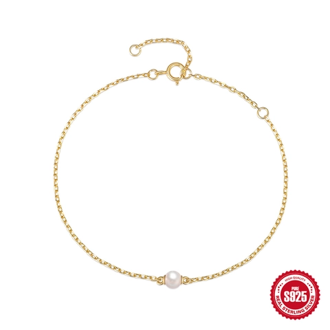 Bracciale Minimalista In Argento Sterling 925 Con Perla Artificial Per Donna Regolabile Catena Sottile Elegante