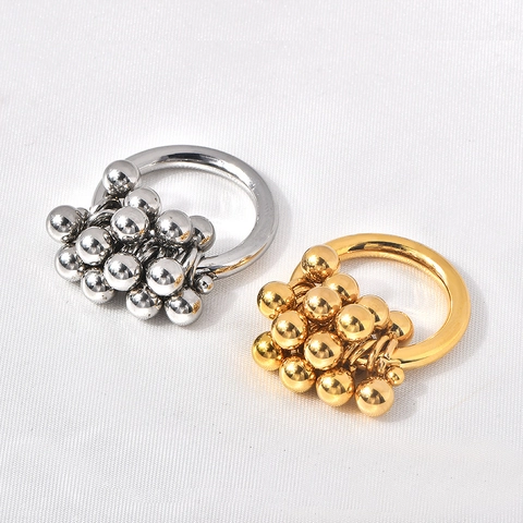 Kralen Cluster Ring Dames Titaniumstaal Druifvorm Gepolijste Metalen Ballen Nicheontwerp Elegante Mode-Sieraden