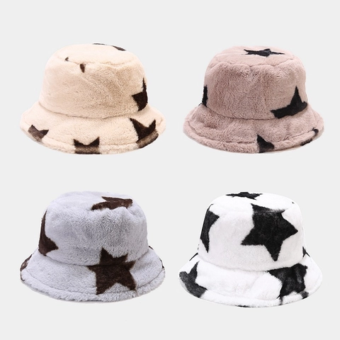 Cappello Alla Pescatora Donna Peluche Pelliccia Sintetica Spesso Caldo Inverno Fantasia Stelle Moda Morbido Antivento Outdoor