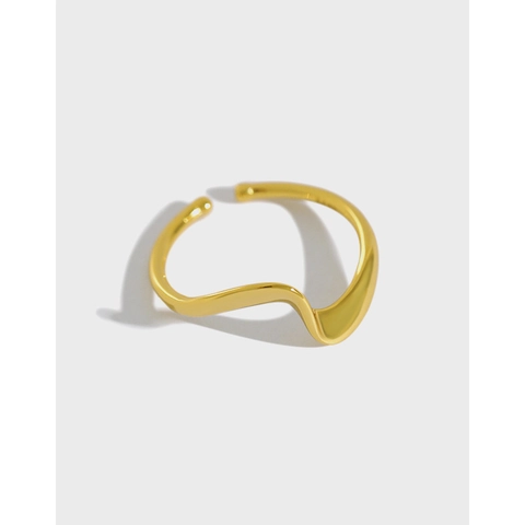 Anello Aperto a Onda in Argento Sterling 925 Minimalista da Donna Stile INS Coreano Anello Regolabile Irregolare Plissettato Liscio Gioielli Regalo