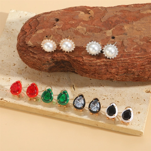 Orecchini A Lobo In Rame Con Zircone A Goccia E Perla Artificial ABS Design Girasole Gioielli Retro Francesi Unici Per Donne