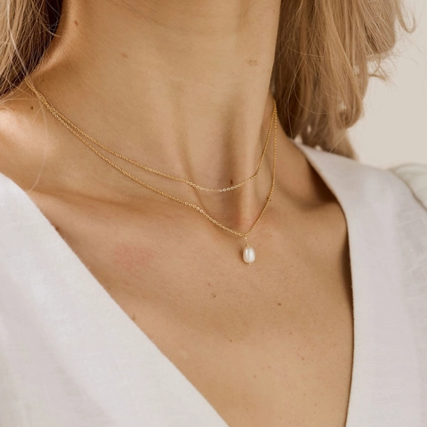Double Layered Necklace 18K Gold Plated Stainless Steel Freshwater Pearl Pendant Clavicle Chain Minimalist Jewelry For Women