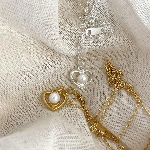 Collana Con Ciondolo A Cuore Cavo Argento Sterling 925 Perla D'acqua Dolce Gioielli Eleganti Minimalisti Donna