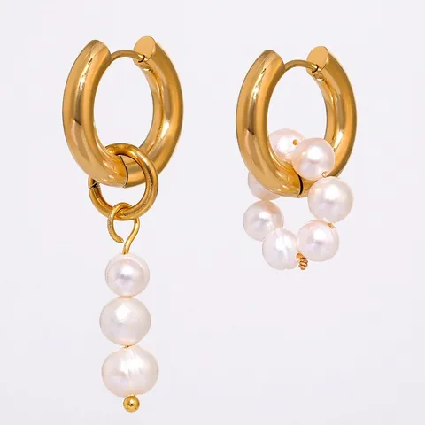 18K Vergoldeter Edelstahl Natürliche Süßwasserperlen Ohrhänger Für Damen Elegante Asymmetrische Geometrische Schmuck