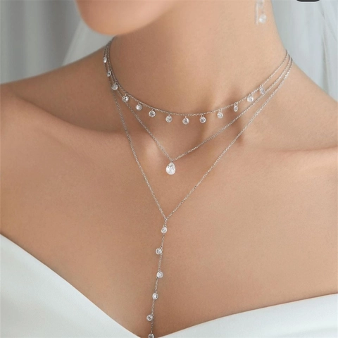Collana E Bracciale In Argento Sterling 925 Per Donna Con Zirconia Cubica Brillante Taglio Pera Design Elegante