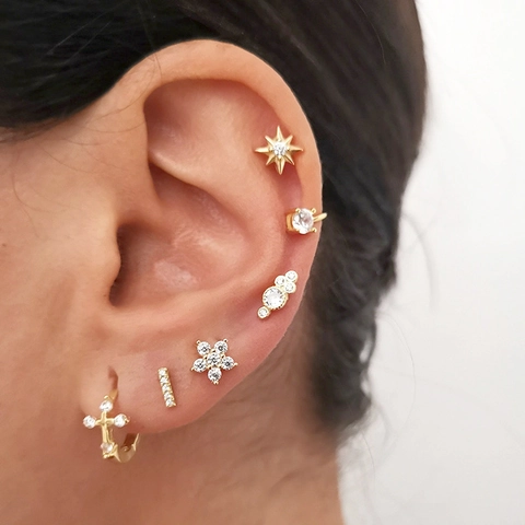 Orecchini a Cerchio con Croce in Rame con Perno in Argento Sterling 925 Minimalisti per Donna Gioielli Intarsiati con Zirconia Placcati Oro Argento