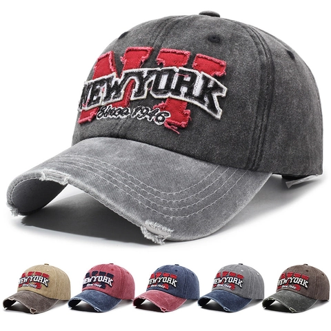 Vintage Washed Cotton Baseball Cap Embroidered New York Since 1946 Distressed Adjustable Retro Sun Hat Unisex
