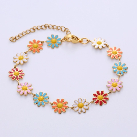 Daisy Flower Bracelet Stainless Steel Colorful Enamel Floral Jewelry For Women Adjustable