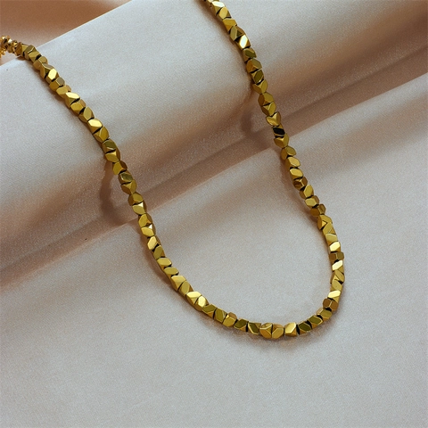 Collana Con Perline Sfaccettate Geometriche Acciaio Al Titanio Placcato Oro Design Di Nicchia Minimalista Catena Intrecciata A Mano Per Donna