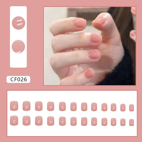 Press On Nails Square Oval Short Glossy Jelly Nude Pink Full Cover Artificial Fingernails For Women