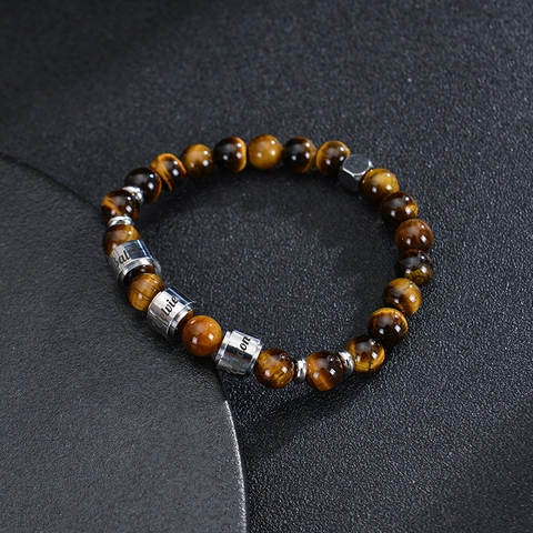 Heren Natuursteen Roestvrij Staal Naam Kralenarmband Matte Steen Tijagoog Mode Sieraden