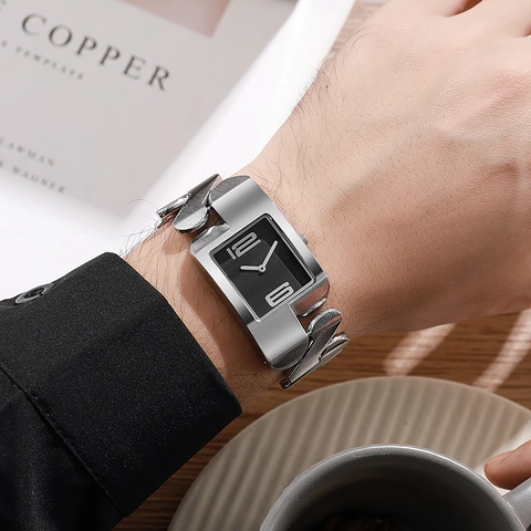 Montre Quartz Rectangulaire Vintage Avec Bracelet En Alliage Boucle En Acier Inoxydable Luxe Pour Couples