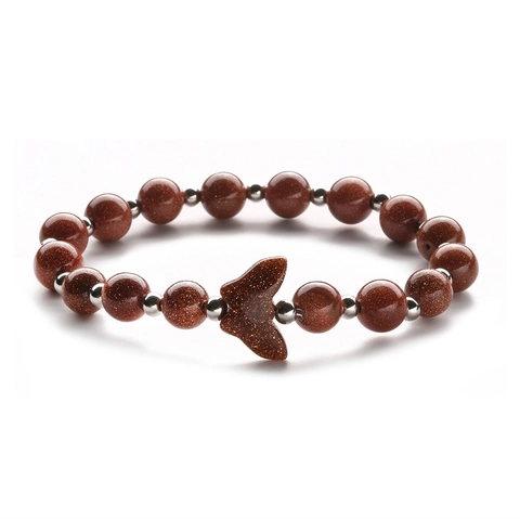 Natural Sandstone Aventurine Beaded Bracelet With Butterfly Fish Charm Handmade Retro Ethnic Jewelry For Women