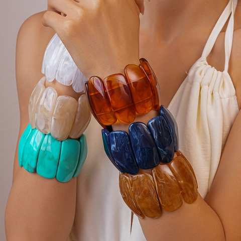 Chunky Armband Acryl Harz Marmormuster Elastisch Geometrisch Rechteckig Vintage Modeschmuck Für Damen