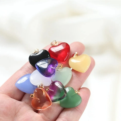 Heart Shape Pendant Natural Crystal Gemstone Polished Stone Charm For DIY Necklace Bracelet Jewelry Making Aesthetic