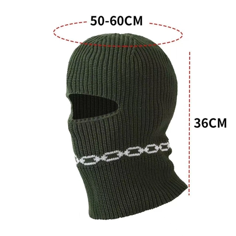 Knit Balaclava Hat White Chain Pattern Jacquard Single Hole Full Face Ski Mask Warm Windproof Outdoor Sports Unisex Beanie