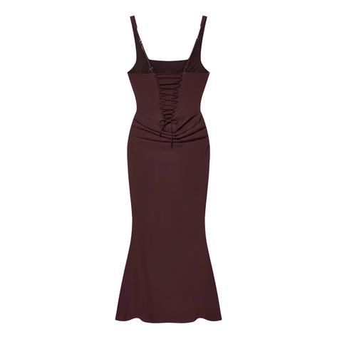 Abito Da Sera Sexy Da Donna Sirena Lungo Aderente Poliestere Vita Arricciata Schiena Scoperta Con Stringhe Elegante