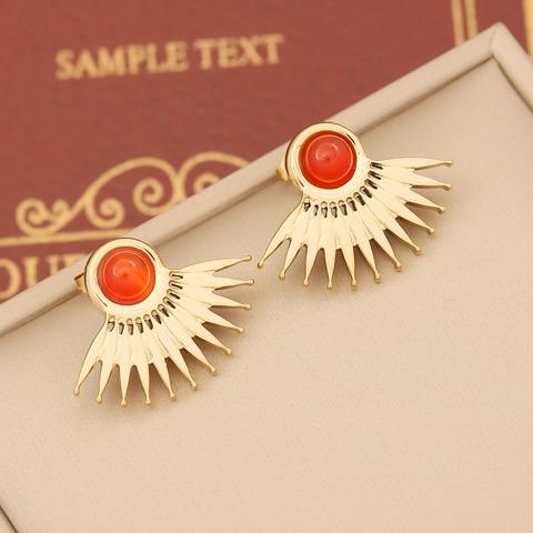 Französische Retro Edelstahl Ohrringe Naturstein Herz Sonnenblume Stern Gold Plated Geometrischer Schmuck Für Damen