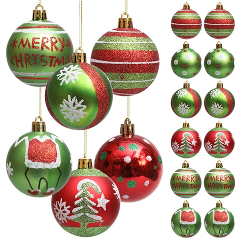 Kerstballen Om Op Te Hangen Beschilderd Kunststof Glitter Boomversiering Rood Groen Wit Feest Decoratie