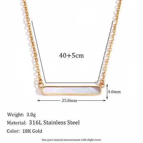Stainless Steel 18K Gold Plated Bar Pendant Necklace With Mother Of Artificial Pearl Inlay Minimalist Geometric Jewelry For Women
