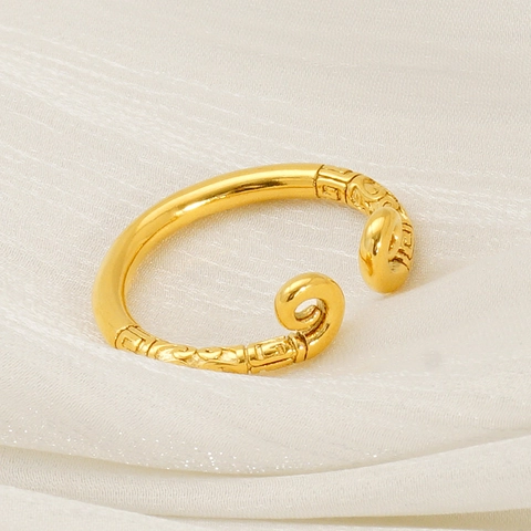 Anello Cerchio Dorato Re Scimmia Vintage Placcato Oro 18K Acciaio Inossidabile Fascia Aperta Regolabile Incisione Nuvola Gioielli