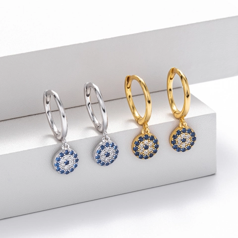 925 Sterling Silver Evil Eye Hoop Earrings For Women Blue White Cubic Zirconia Dangle Charms Fashion Jewelry Gift