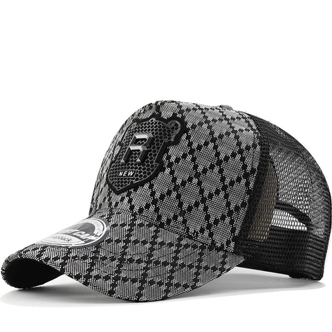 Casquette De Baseball Trucker En Filet Coton Polyester Respirant Pare-Soleil Réglable Snapback Motif Diamant Logo R Unisexe