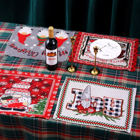 Christmas Placemats Knitted Heat Insulated Table Mat Gnome Merry Christmas Decoration Festive Dining Home Decor