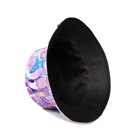 Psychedelic Mushroom Print Bucket Hat Reversible Polyester Sun Protection Foldable Outdoor Casual Fisherman Hat
