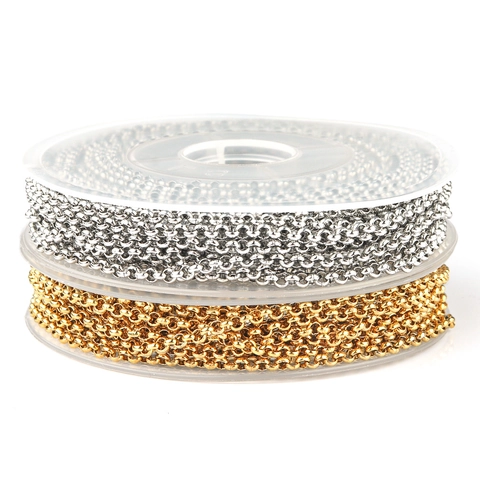 Stainless Steel Rolo Chain Bulk Spool Gold Plated O-Chain For DIY Necklace Bracelet Jewelry Making Accessories