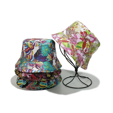 Zomer Tropische Palmblad Print Vissershoed Dames Zonbescherming Polyester Floraal Strand Reis Hoed
