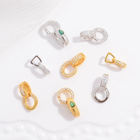 S925 Sterling Silver Pendant Clasp Connector For DIY Jewelry Making Cubic Zirconia Inlaid Bail Luxury Findings