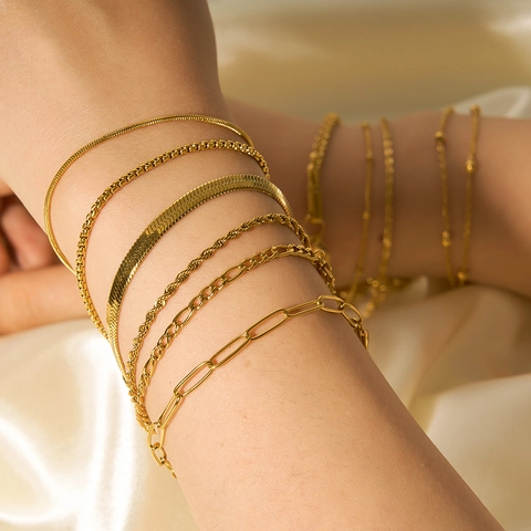 18K Vergulde Roestvrijstalen Ketting Armband Minimalistisch Verstelbaar Figaro Cubaanse Slang Touw Sieraden Voor Unisex
