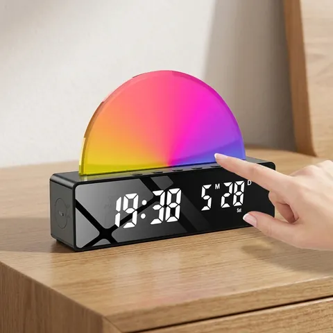 Sunrise Wake-up Light Alarm Clock RGB Atmosphere Digital LED Desktop Clock With FM Radio Snooze Temperature Display Plastic