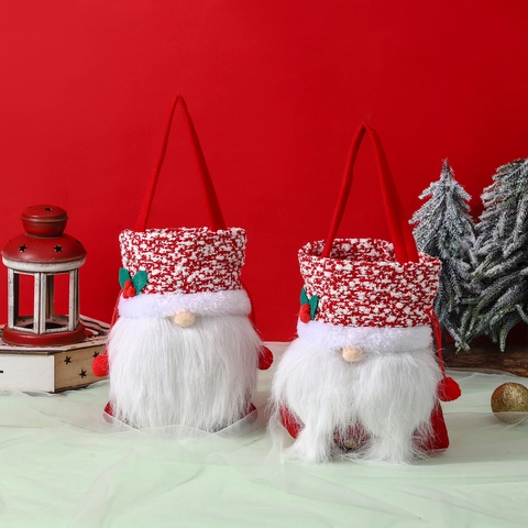 Kerstkabouter Cadeauzakjes Gebreid Kunstbont Gezichtloze Oude Man Snoepzak Feestdecoratie