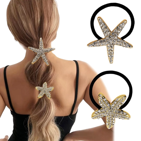 Rhinestone Elastic Hair Ties Zinc Alloy Starfish Bow Geometric Elegant Ponytail Holder Fashion Hair Accessories For Women