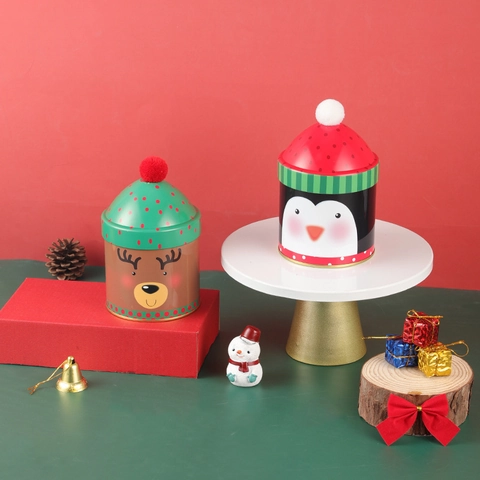 Christmas Tin Box Storage Jar Tinplate Cartoon Santa Snowman Reindeer For Candy Gift Festive Party Decor Metal Container