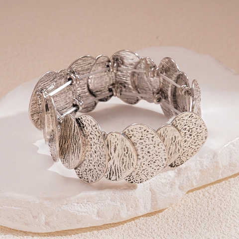 Bracelet En Alliage Martelée Géométrique Irrégulier Disques Superposés Extensible Minimaliste Style Industriel Femmes