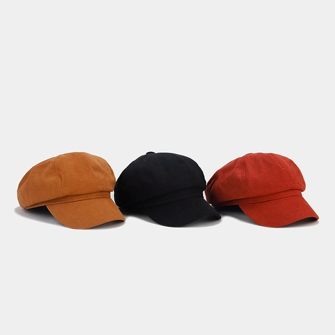 Retro Newsboy Pet Effen Kleur Achthoekige Hoed Britse Vintage Schilderspet Voor Heren En Dames Korte Rand Polyester