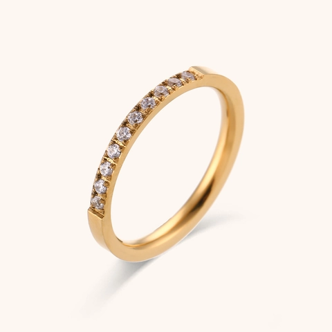 Anello Minimalista in Acciaio Inossidabile Placcato Oro 18K Con Strass a Fila per Donna Anello Geometrico Sottile Gioielli Regalo