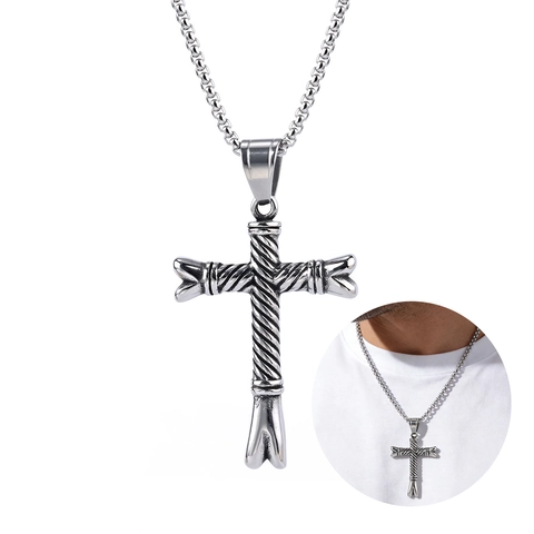 Collana Con Pendente A Croce Acciaio Inossidabile 316L Totem Vichingo Texture Corda Intrecciata Vintage Nordico Punk Per Uomo Donna