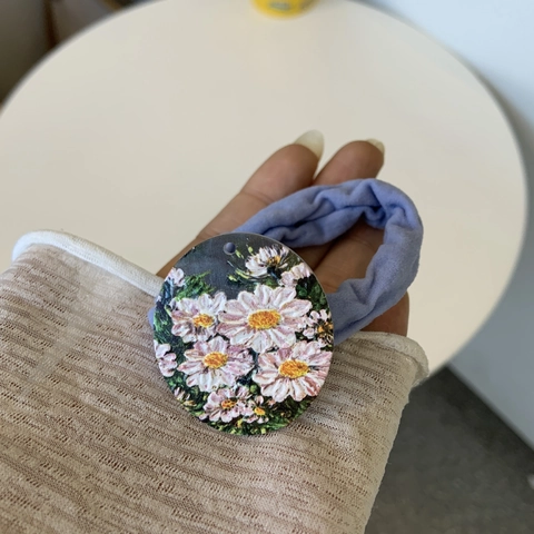Coleteros Elásticos De Tela Con Dijes De Acrílico Estilo Pintura Al Óleo Floral Girasol Elegantes Accesorios Franceses