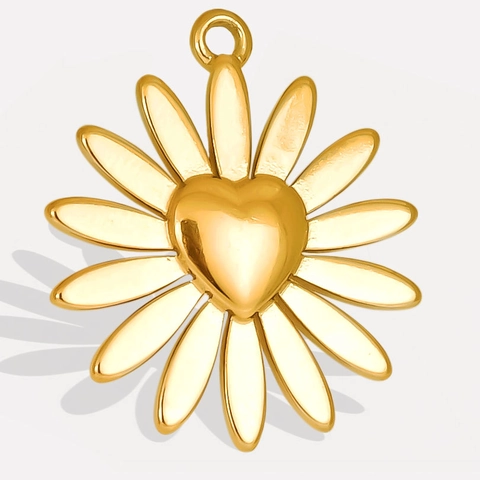 Colgante De Corazón De Flor De Margarita Acero Inoxidable 304 Chapado En Oro De 18K Dije DIY Para Collar Pulsera