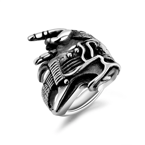 Punk Style Alloy Guitar Snake Dragon Skull Open Rings For Men Women Gothic Vintage Distressed Electroplated Adjustable Jewelry